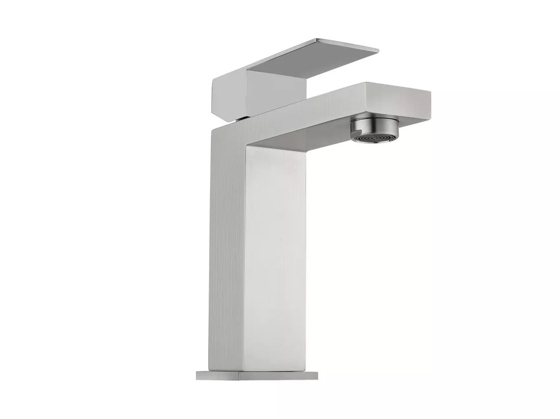 Lot de 2 robinets mitigeurs mécaniques carrés en inox - Coloris nickel brossé - H17,3 cm - CANILAS
