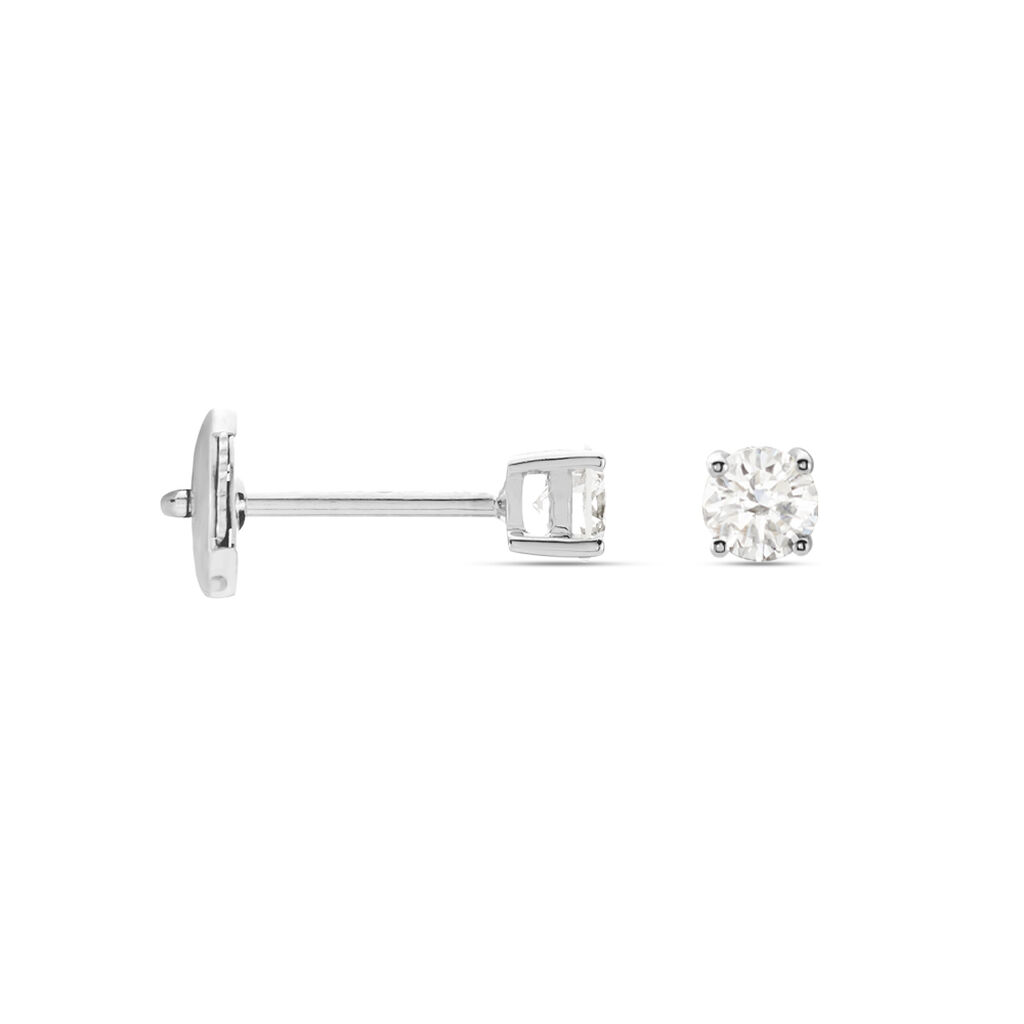 Boucles D'oreilles Puces Or Blanc  Diamants Synthétique