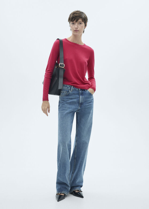 MANGO Fine-knit crew neck sweater Bright pink