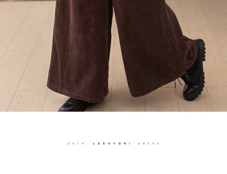 ZIMO - Elastische taille, effen fleecegevoerde corduroy broek met wijde pijpen