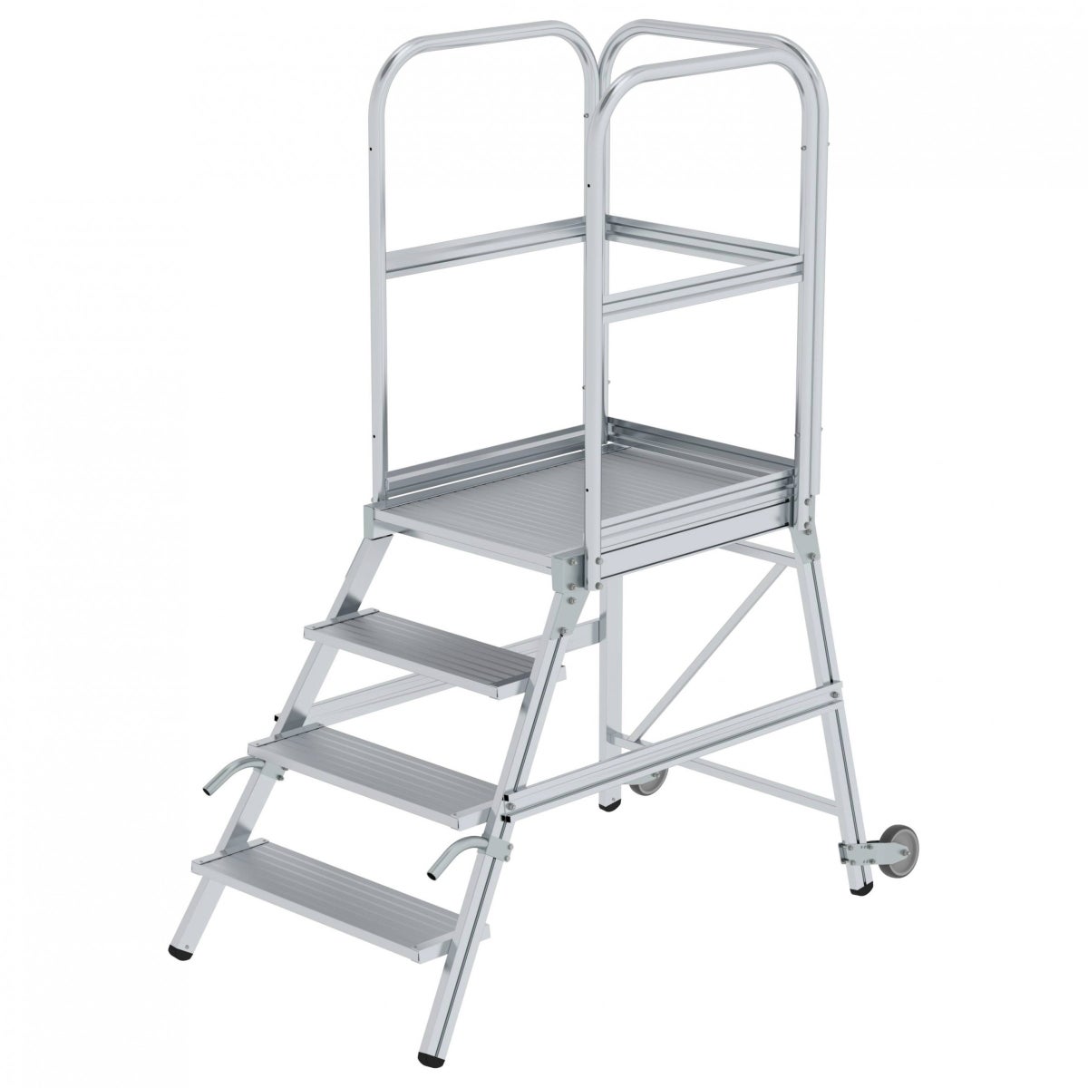 MUNK Platformladder met wielen en handvat, geribbeld aluminium, 4 treden
