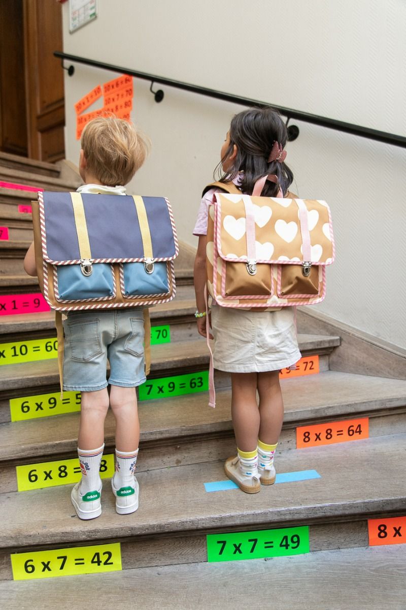 Cartable d'école bleu et marron Roodoudou