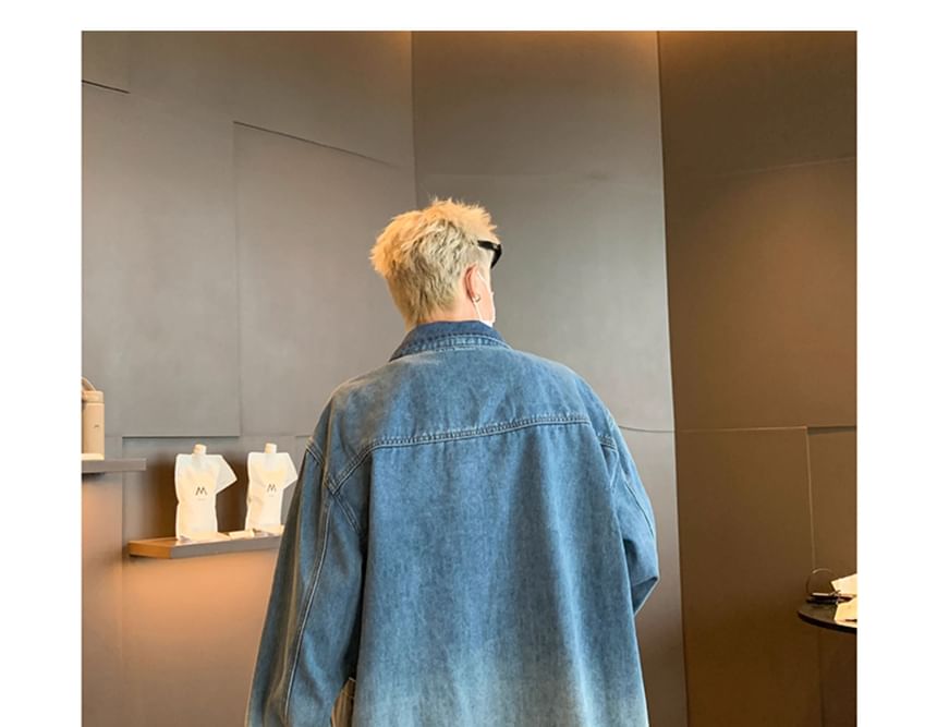 Plummie - Gewassen denim jack met kraag en kikkersluiting