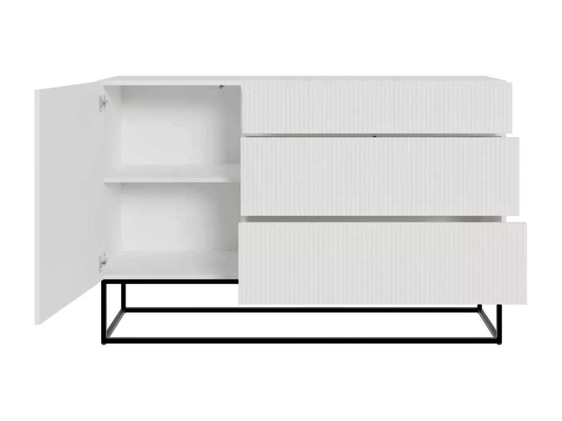 Commode à une porte - 140 cm - blanc avec pieds noirs - VELDIO