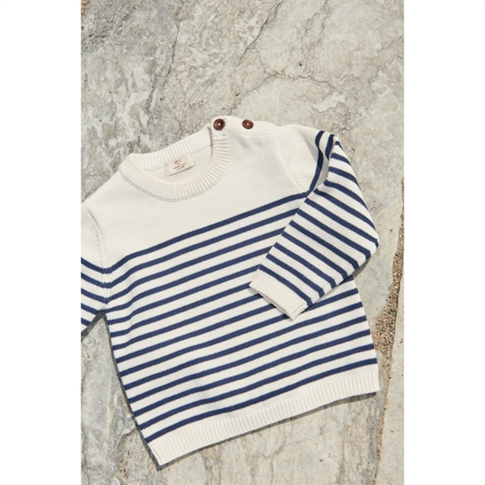 Cream Navy Combi Strikket Striped Sailor Sweater