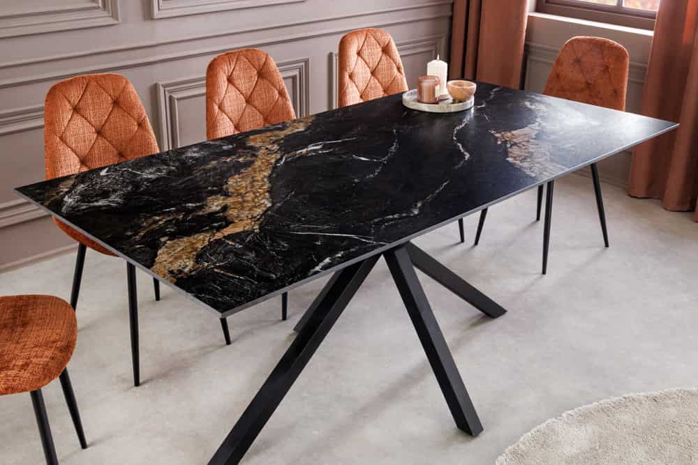 Moderner Esstisch GALAXIE 160cm Aurora Oro schwarz gold sand Keramik