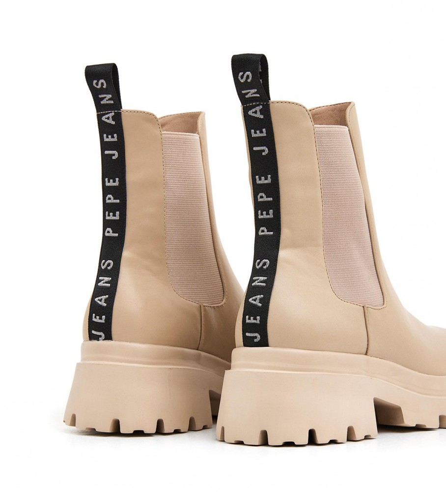 Botas de cano curto Chelsea bege da Pepe Jeans, modelo Lol - salto de 6 cm -