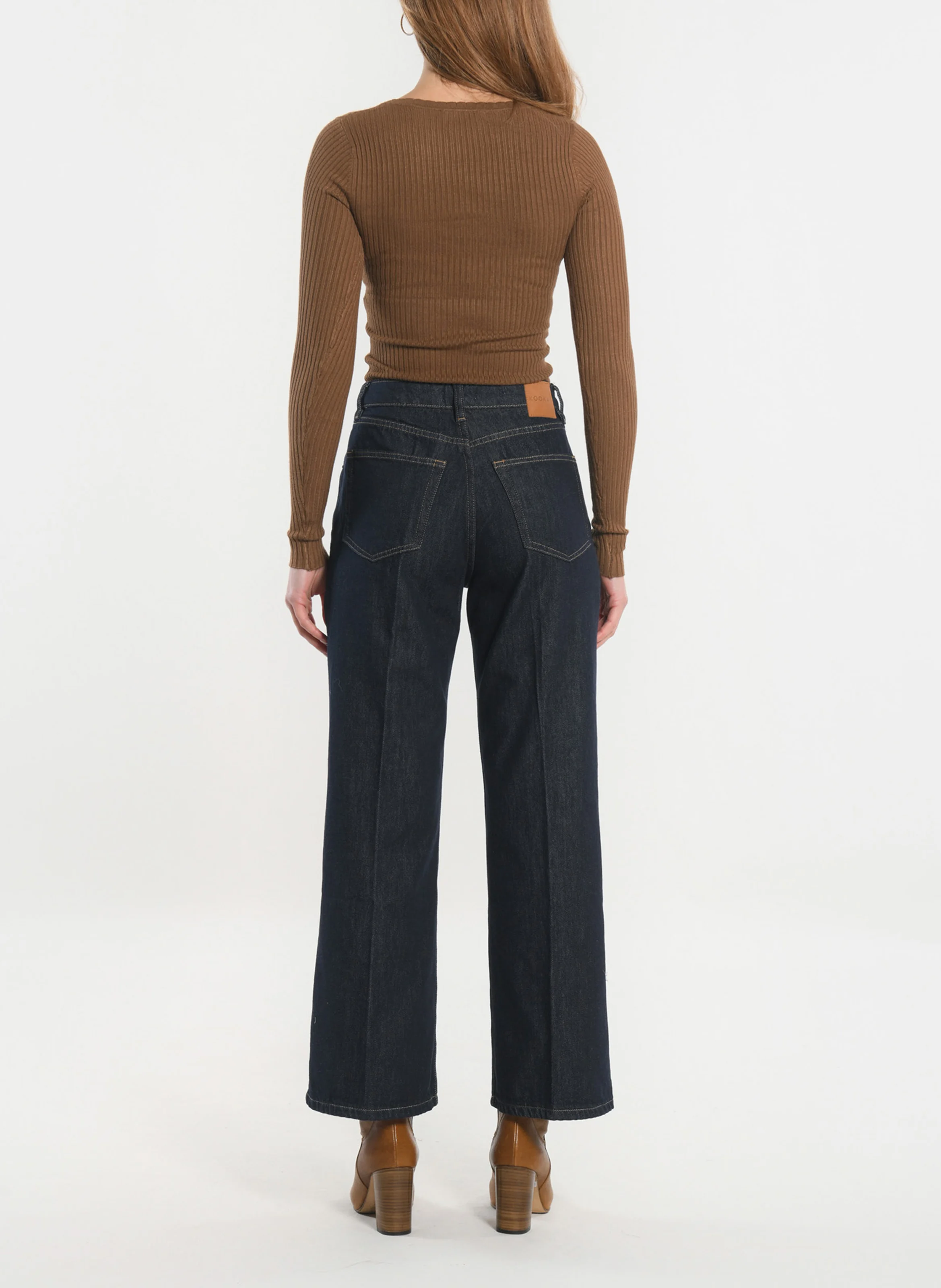 STACY - Jean cropped évasé en coton mélangé | Noir