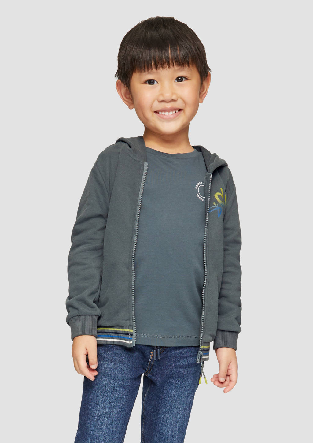 s.Oliver sweatvest met printopdruk donkergrijs