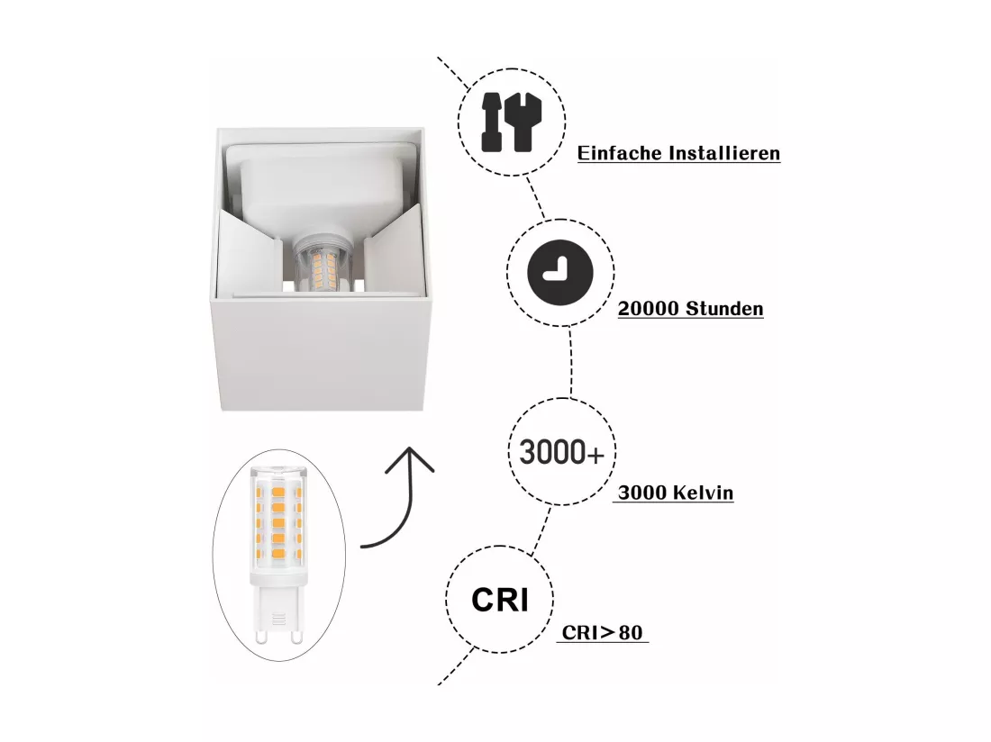 NETTLIFE Applique Murale LED Int/Ext, Blanc Chaud IP65, pour Maison, Chambre, Couloir, Cage d’Escalier