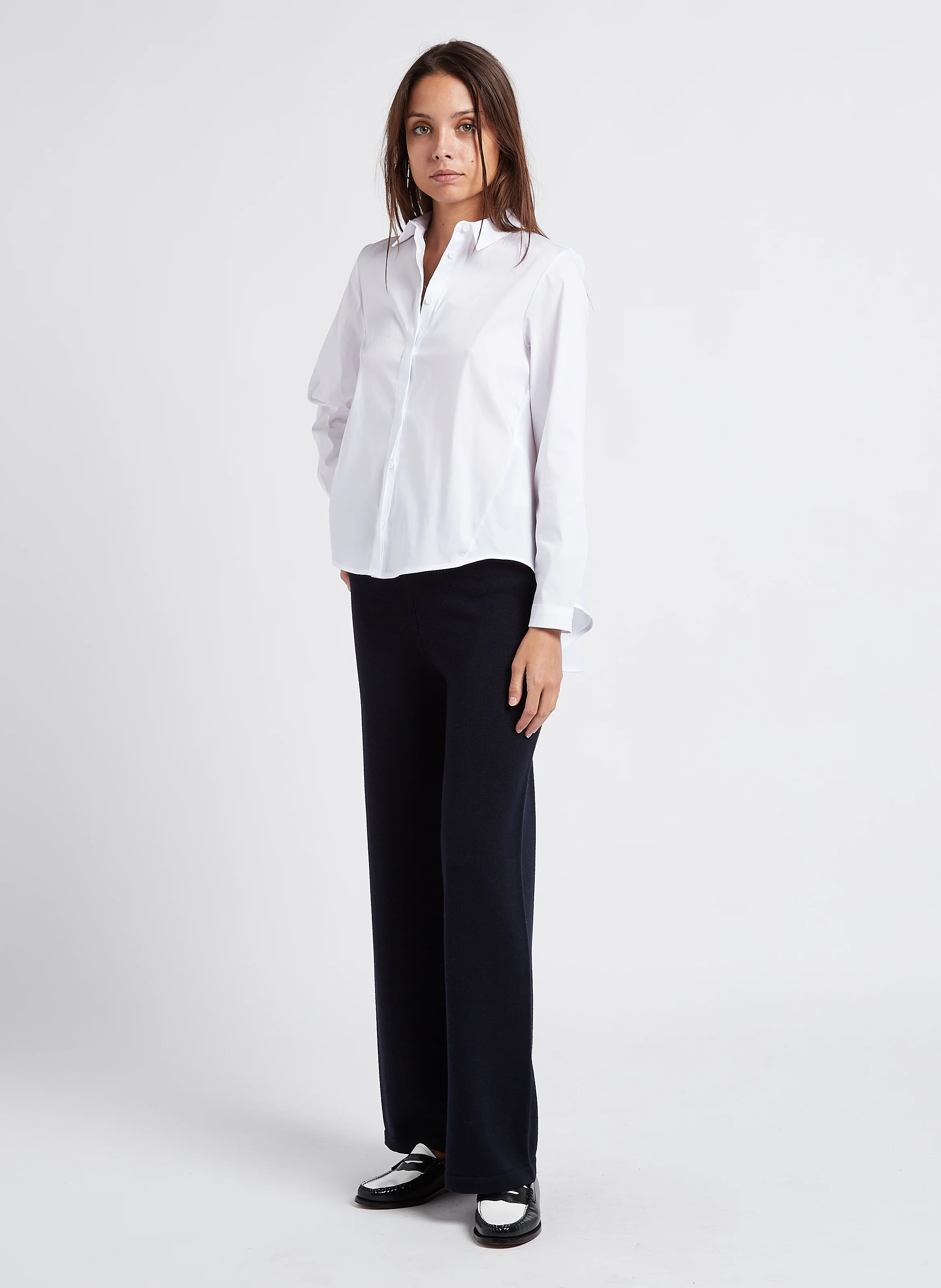 Chemise ample à col classique en coton mélangé | Blanc