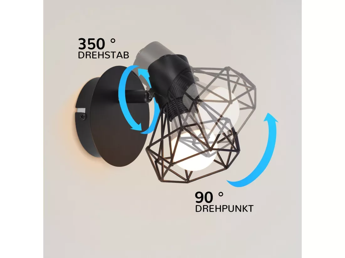 NETTLIFE Spots muraux noirs Spots muraux rétro - Applique E14 Réglable Vintage Lampe murale 1 flamme 350°40W