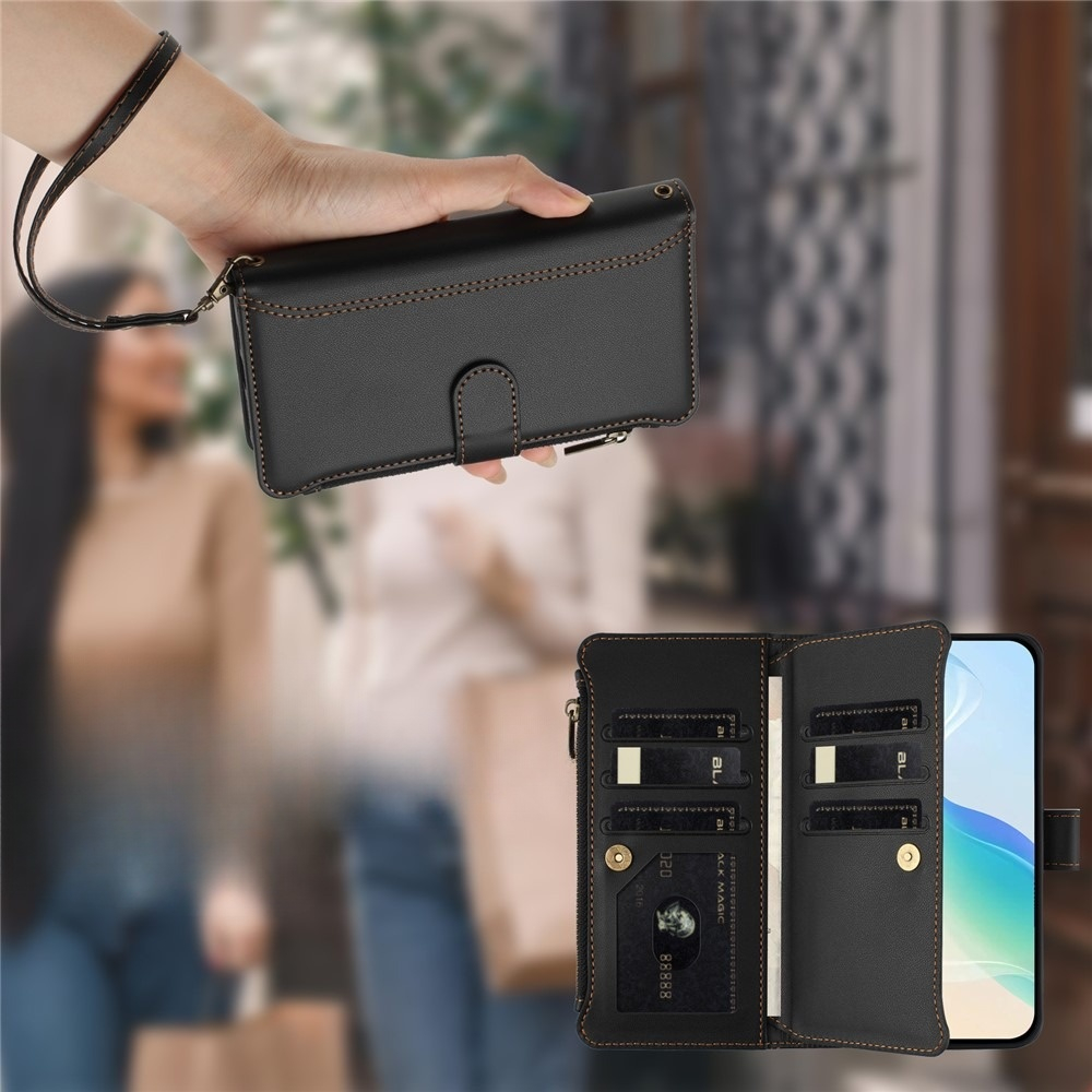 Samsung Galaxy XCover7 Pro Leder Tasche Flip Cover Kartenfächer mit Magnetverschluss   Handschlaufe - Schwarz