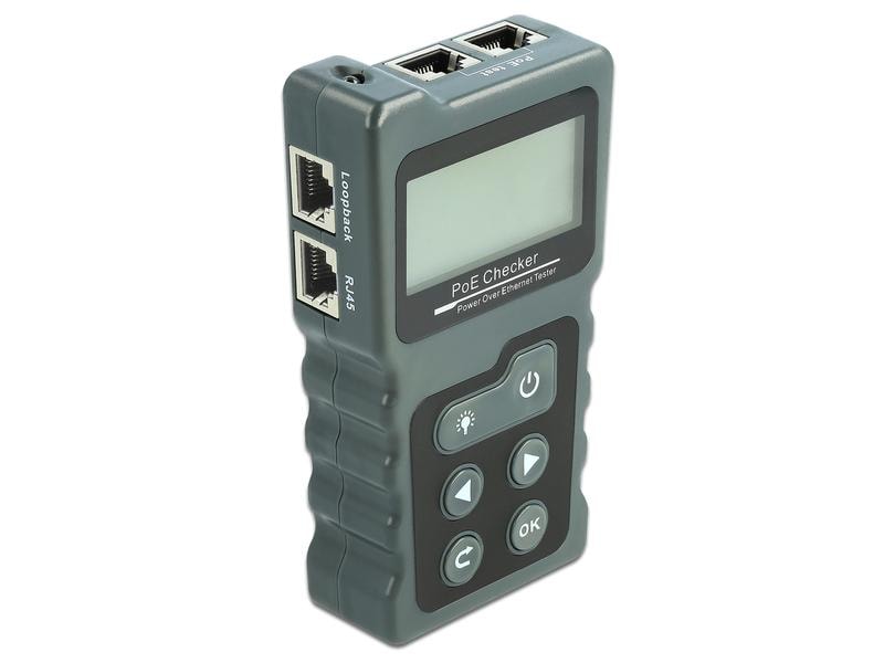 Delock Netzwerktester Netzwerk RJ45 / PoE / DC Delock LCD Kabeltester RJ45 / PoE / DC