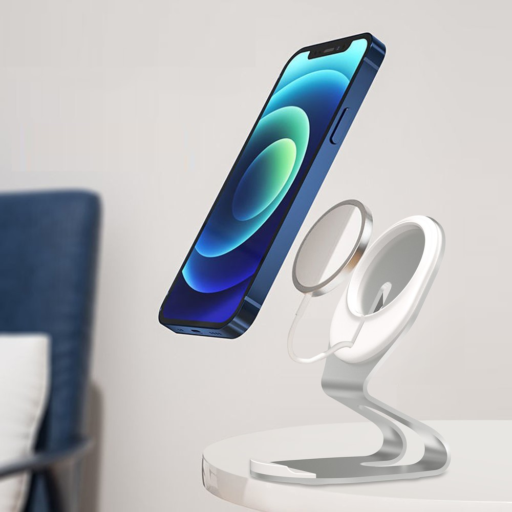 MagSafe Charger Qi Wireless Desktop Ladehalterung aus Aluminium - Weiss / Silber