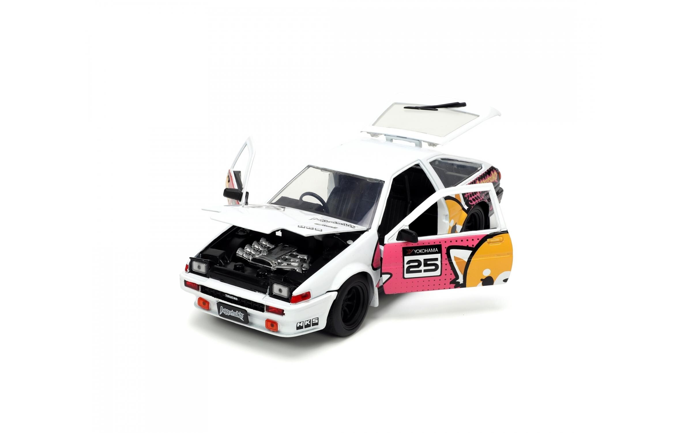 Toyota AE86 Trueno Aggretsuko 1:241986 Toyota Trueno AE86 Modellauto mit Aggretsuko Figur