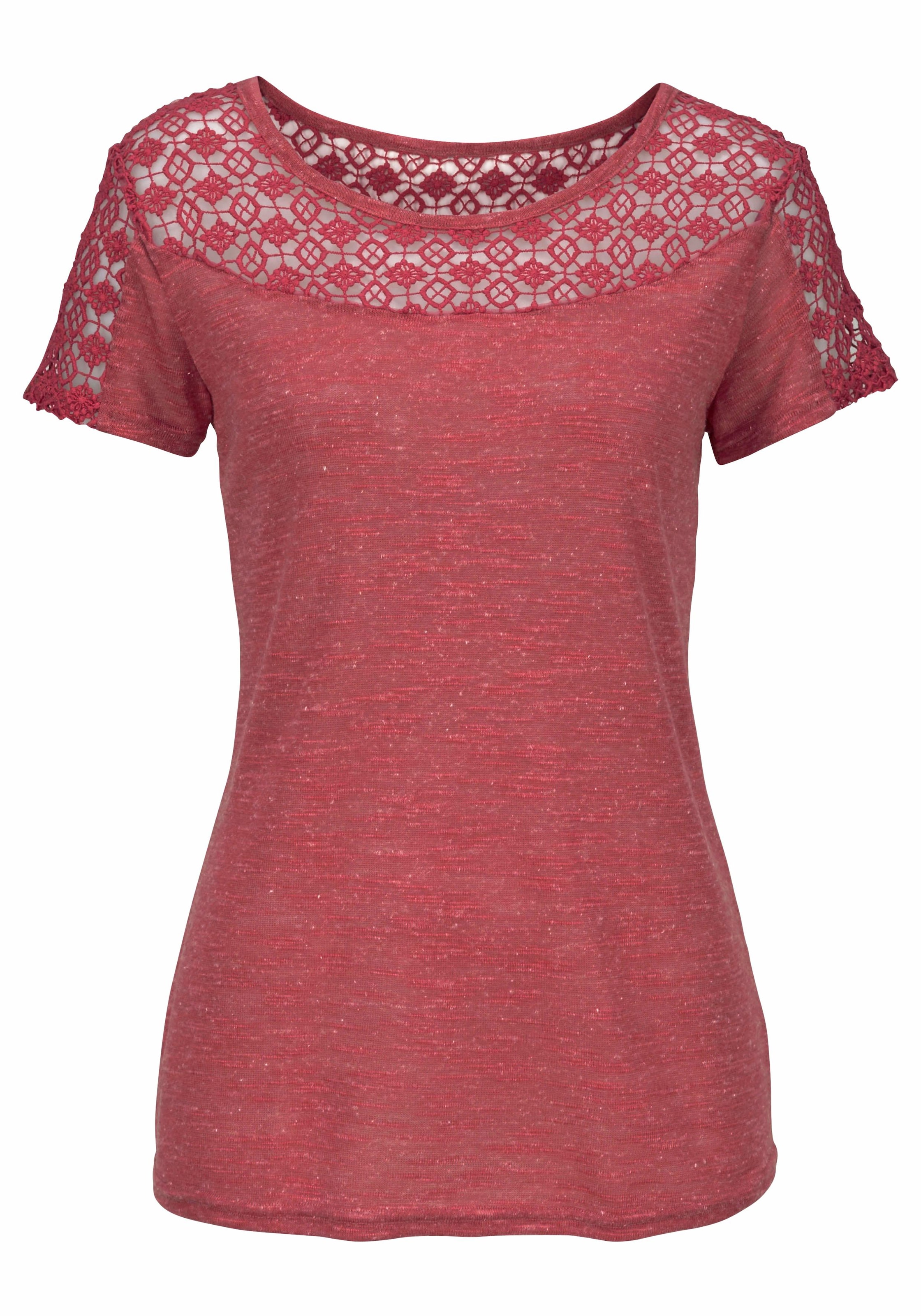 Vivance Kurzarmshirt »mit weicher Häkelspitze« aus weicher Qualität mit Leinen