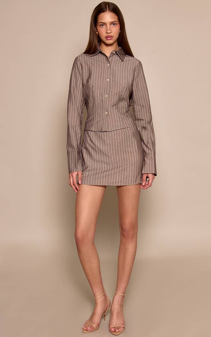 Taupe Robe Moulante À Rayures Tennis Manches Longues