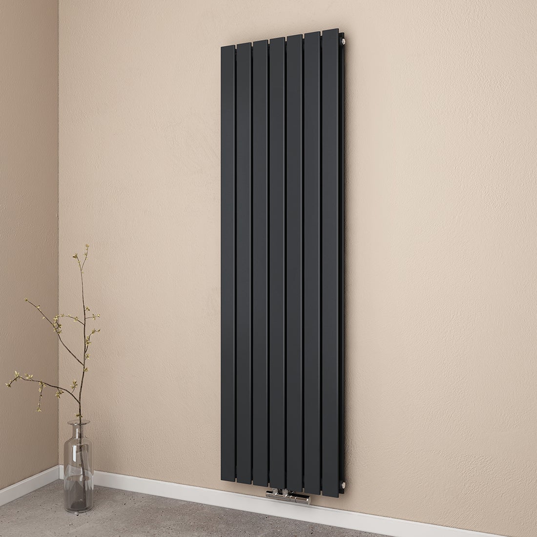 EMKE Design Vlakke Radiator, Design Paneelradiator Verticaal, Dubbellaags, Middenaansluiting, 180x54cm, 1949W, Antraciet