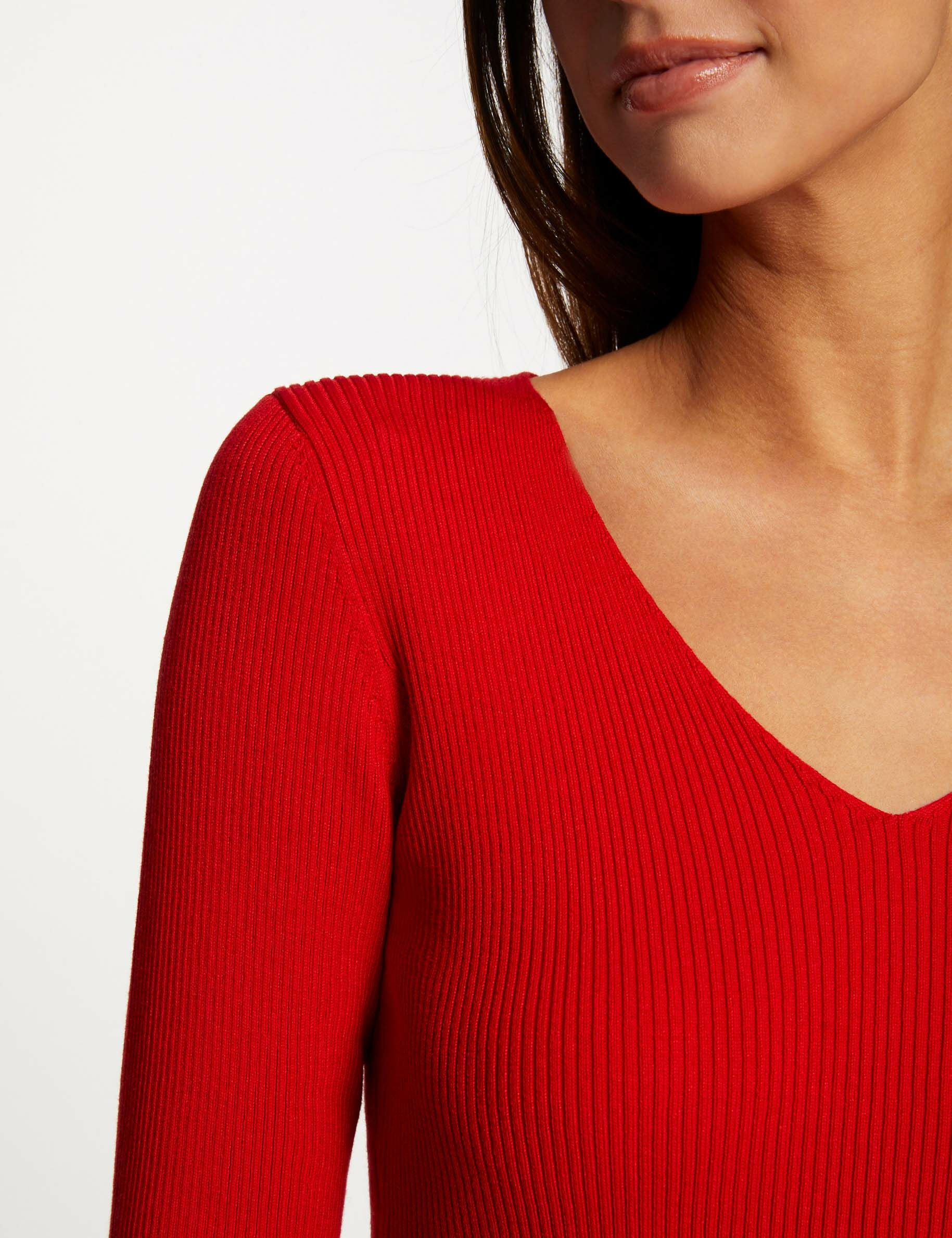 Pull manches longues fendues à boutons rouge femme - rouge