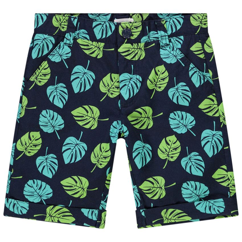 Bermuda en toile imprimé feuilles pour garçon - Bleu marine