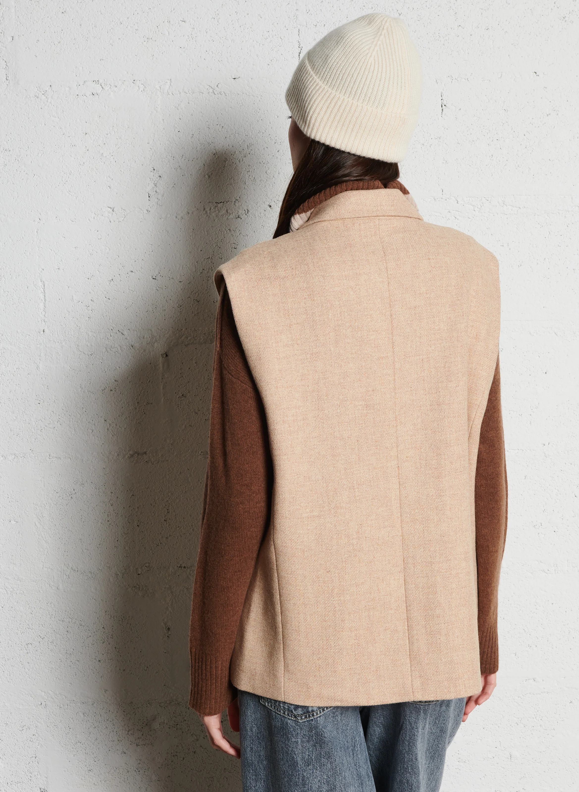 LARA - Veste de tailleur sans manches en laine mélangée | Beige