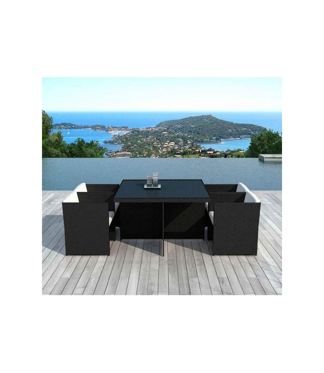Paris Prix - Table & 4 Fauteuils De Jardin rocha 115cm Noir & écru