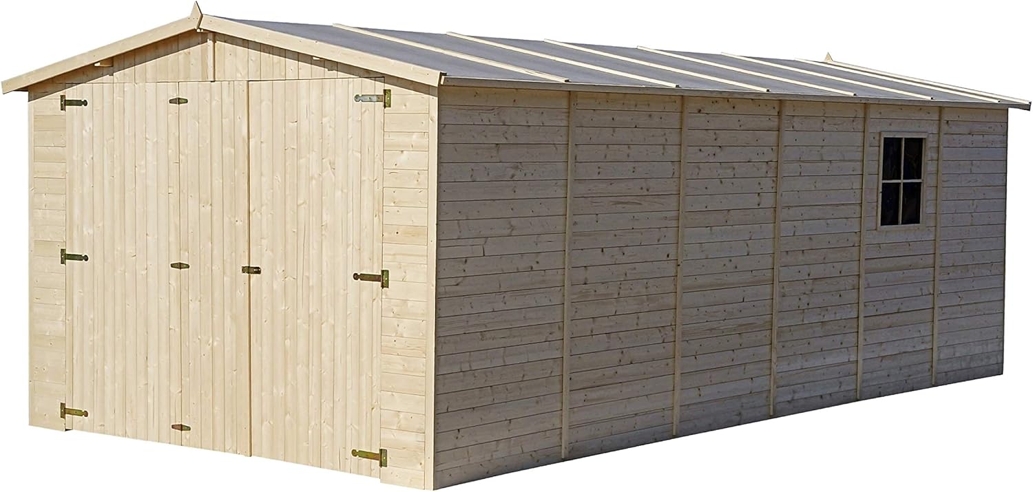 Holzgarage - Abstellraum mit Fenstern- H222x616x324 cm /18 m2 - Plattenkonstruktion aus Naturholz - Gartenwerkstatt - Auto- und Geräteschuppen -TIMBELA M102