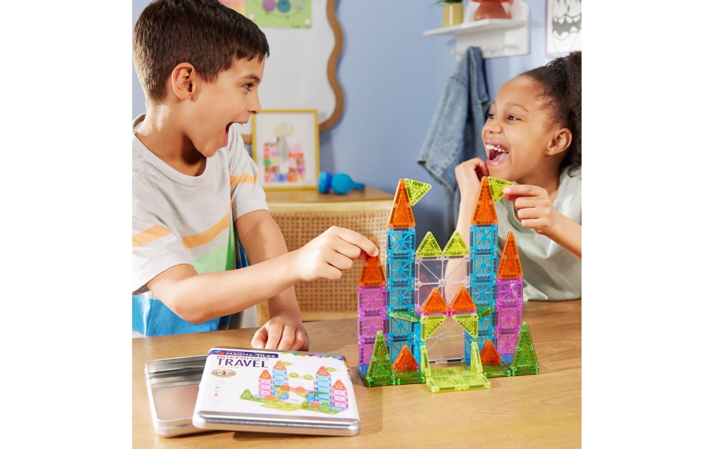 MicroMAGS Travel Deluxe 55 TeileSet mit 55 magnetischen Mini-Bauteilen und praktischer Metallbox