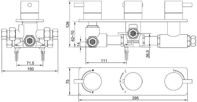 Amon Round Inbouw 3-Wegs Douchtermostaat Rond Chroom