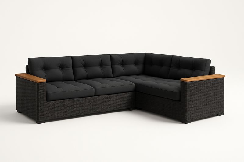 Ecksofa PE-Rattan Aluminium Holz Anthrazit
