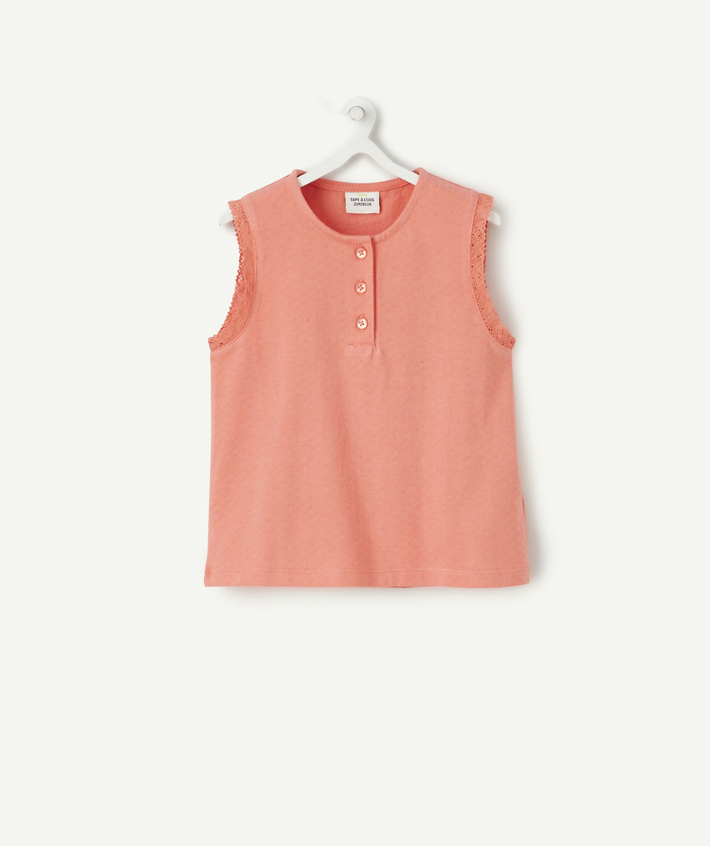 T-SHIRT BÉBÉ FILLE EN COTON SANS MANCHES COULEUR CORAIL