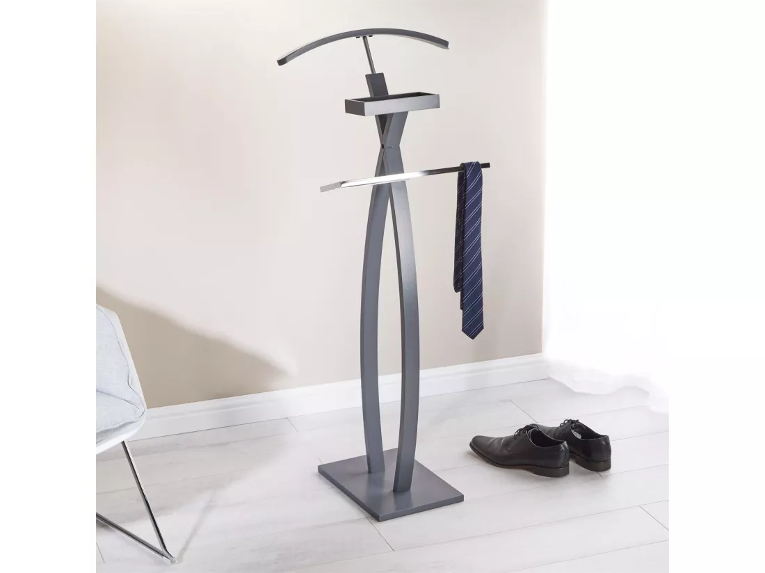 Valet de chambre ROBIN valet de nuit porte vêtements, structure en bois laqué gris