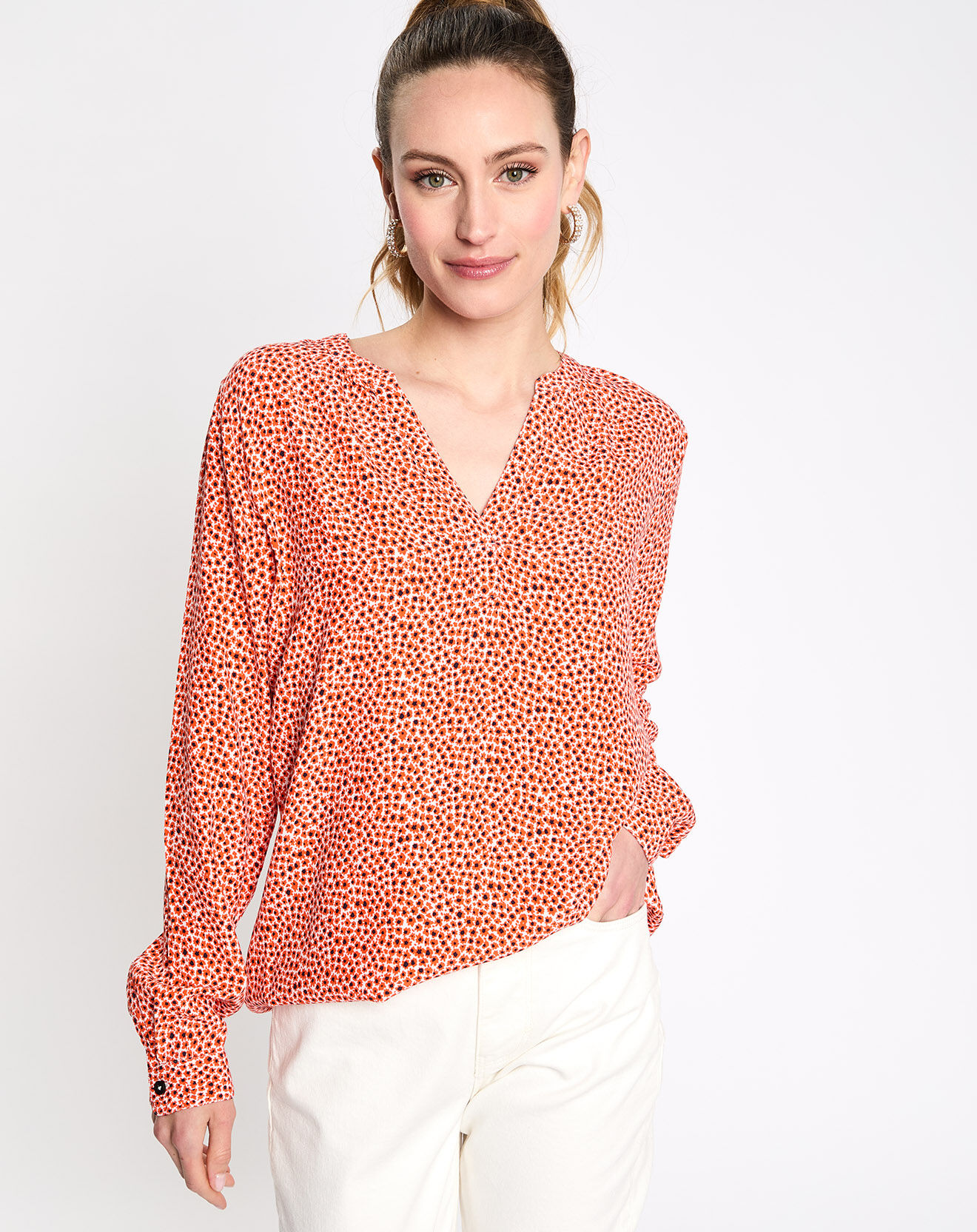 Esprit Chemise print micro fleurs orange