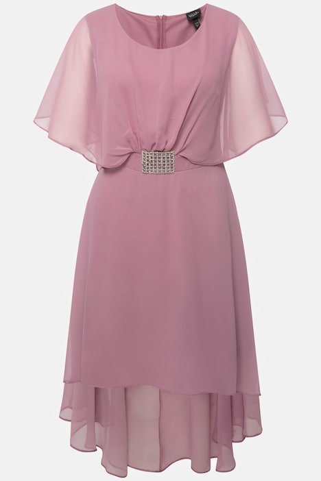 Abendkleid, Chiffon, V-Ausschnitt, Halbarm, Unterkleid