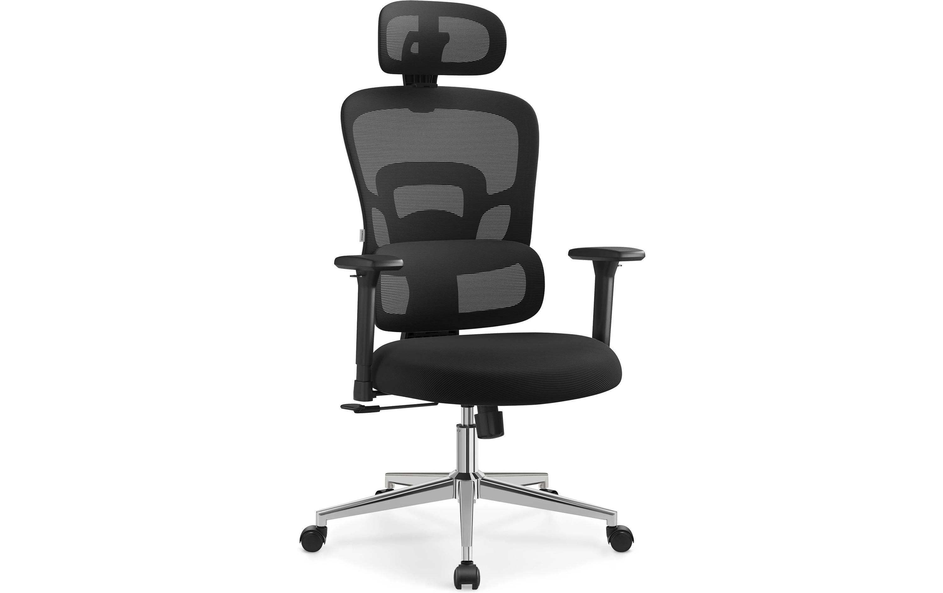Bürostuhl mit Kopfstütze und Armlehnen, Schwarz<br>Bequemer und robuster Schreibtischstuhl