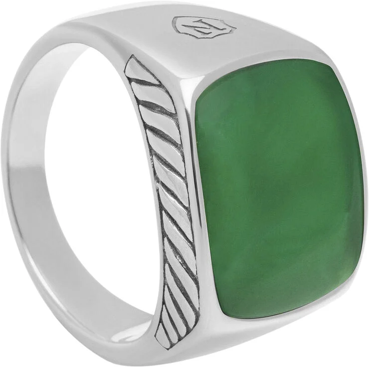Nialaya Gentlemen's Silver Signet Ring with Green Jade Silver / green