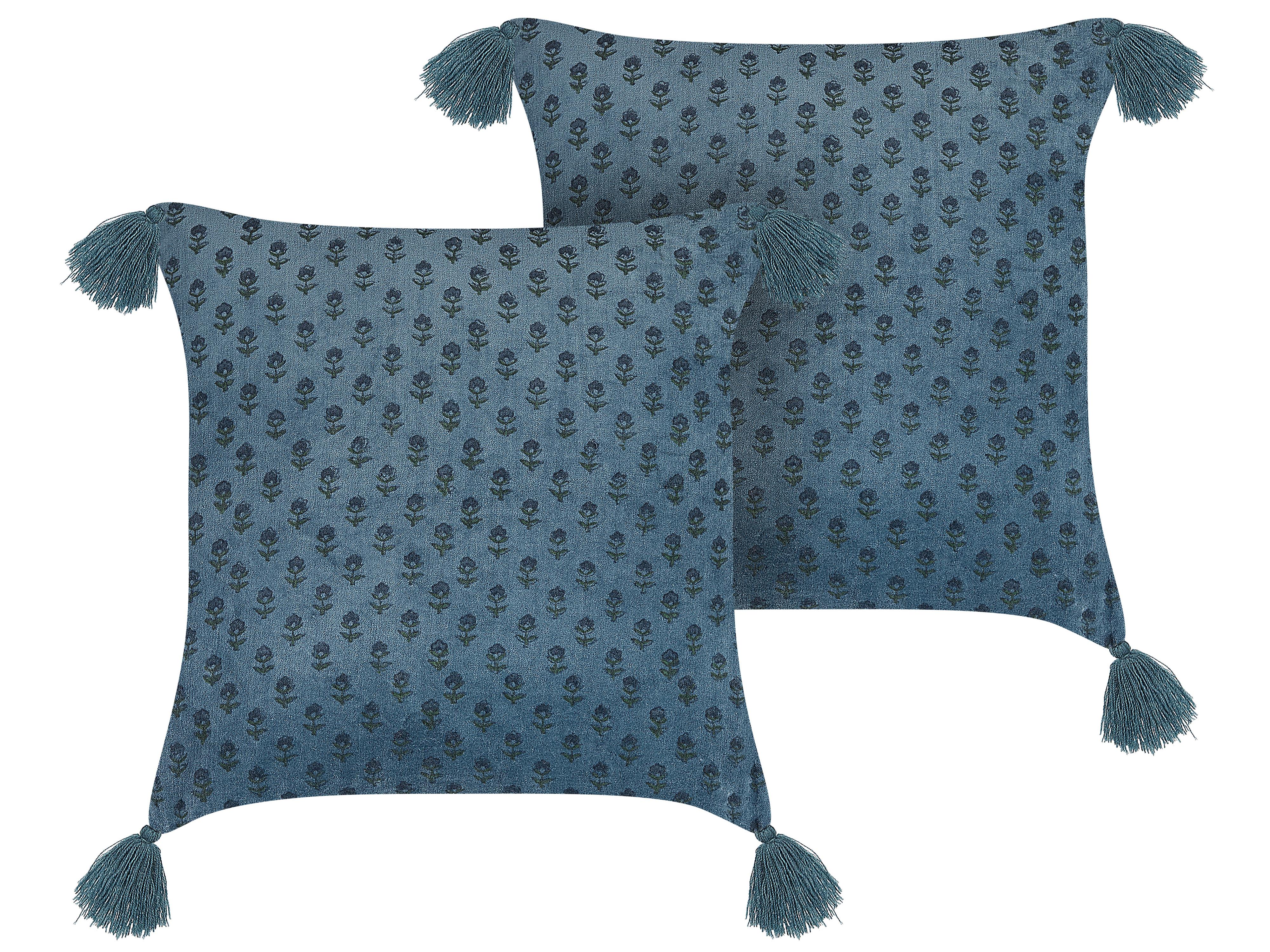 Set van 2 sierkussens RIBES Fluweel 45 x 45 cm Donkerblauw bloempatroon