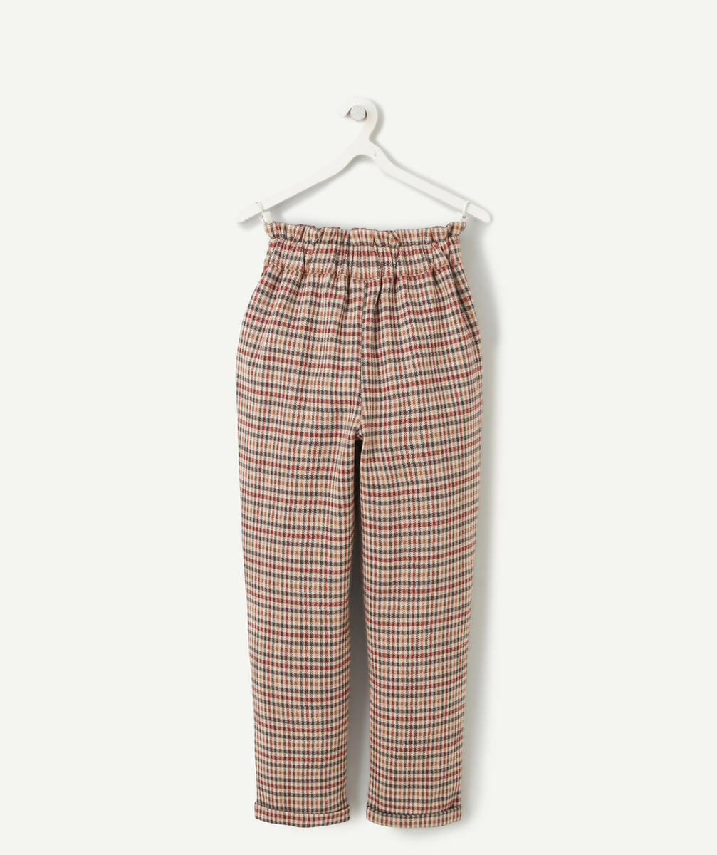 PANTALON À CARREAUX FILLE EN FIBRES RECYCLÉES COUPE DROITE