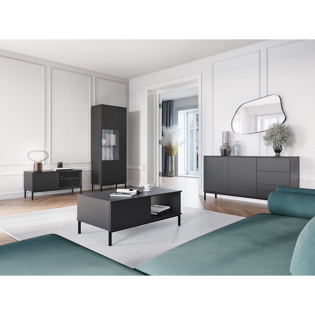 Cosmopolitan Design Commode Query noire - 150x41x80 cm