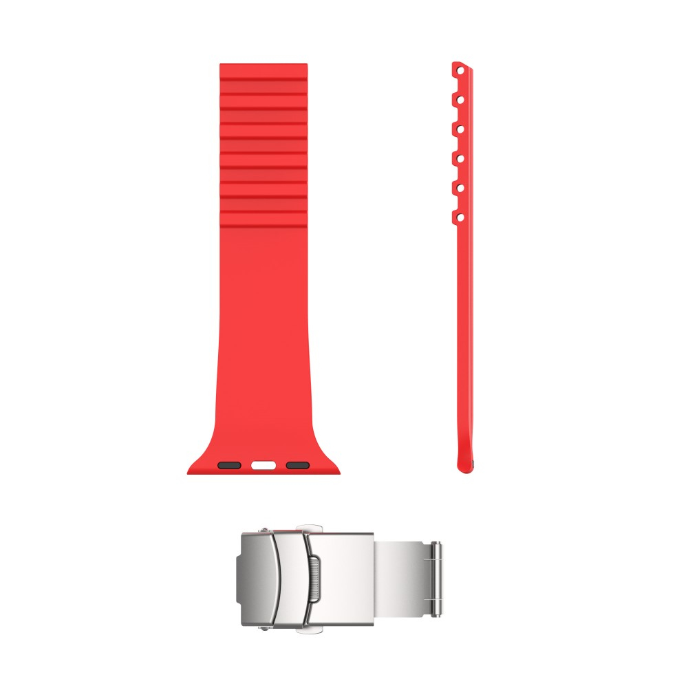 Apple Watch (42/41/40/38 mm) Ersatz Silikon Sport Armband mit Faltschliesse (Gelenkumfang: 170-210mm) - Rot