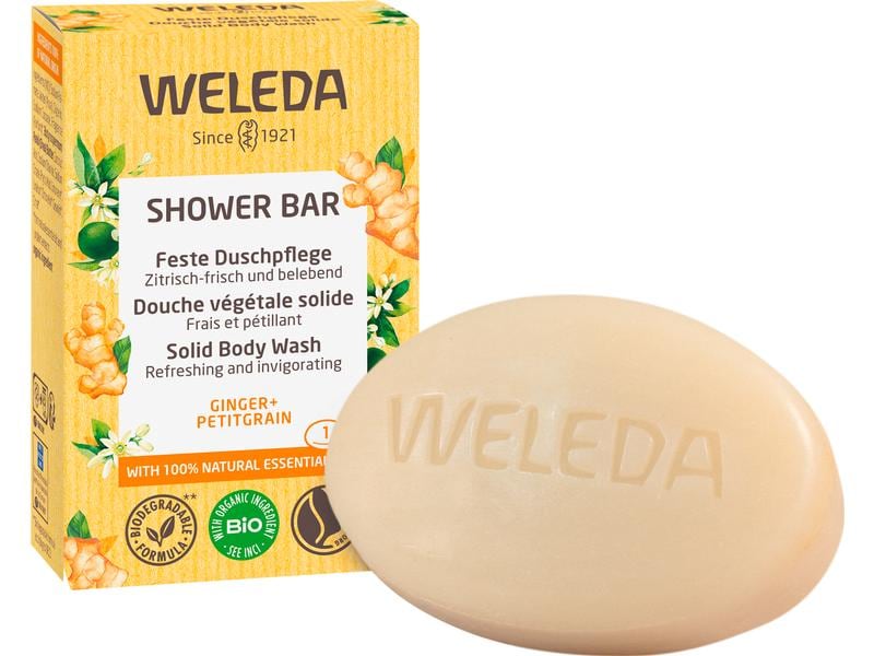WELEDA Festes Duschmittel Ginger und Petitgrain 75 g Natürliche feste Duschpflege mit belebendem Duft