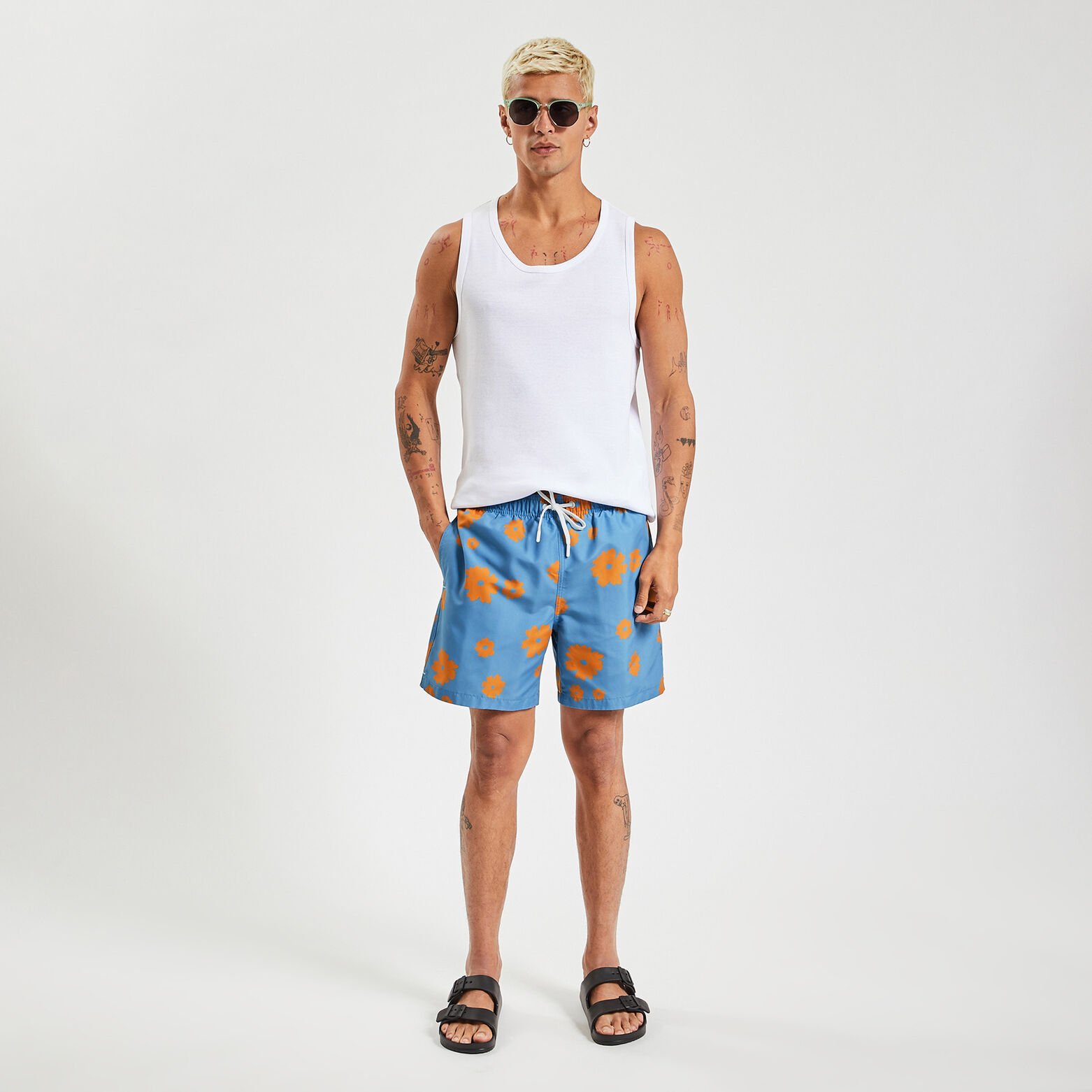 Maillot de bain imprimé floral Bleu