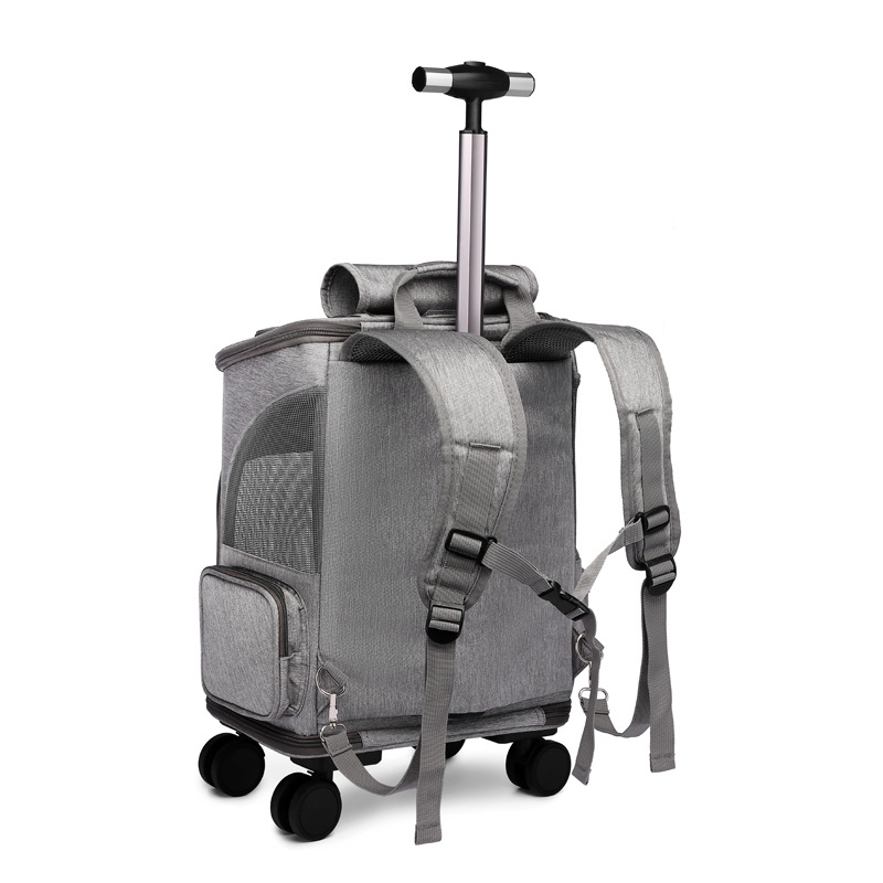 (32x49x26cm) Haustier Reise Trolley Transport Rucksack mit Rollen für Hunde / Katzen - Grau