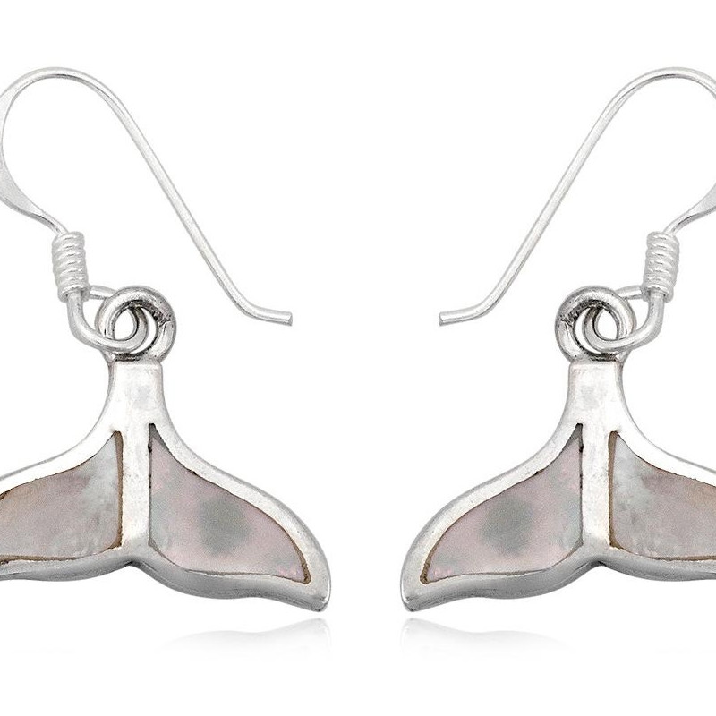 Boucles d'oreilles Queue de Baleine Pendantes en Argent 925 et Nacre