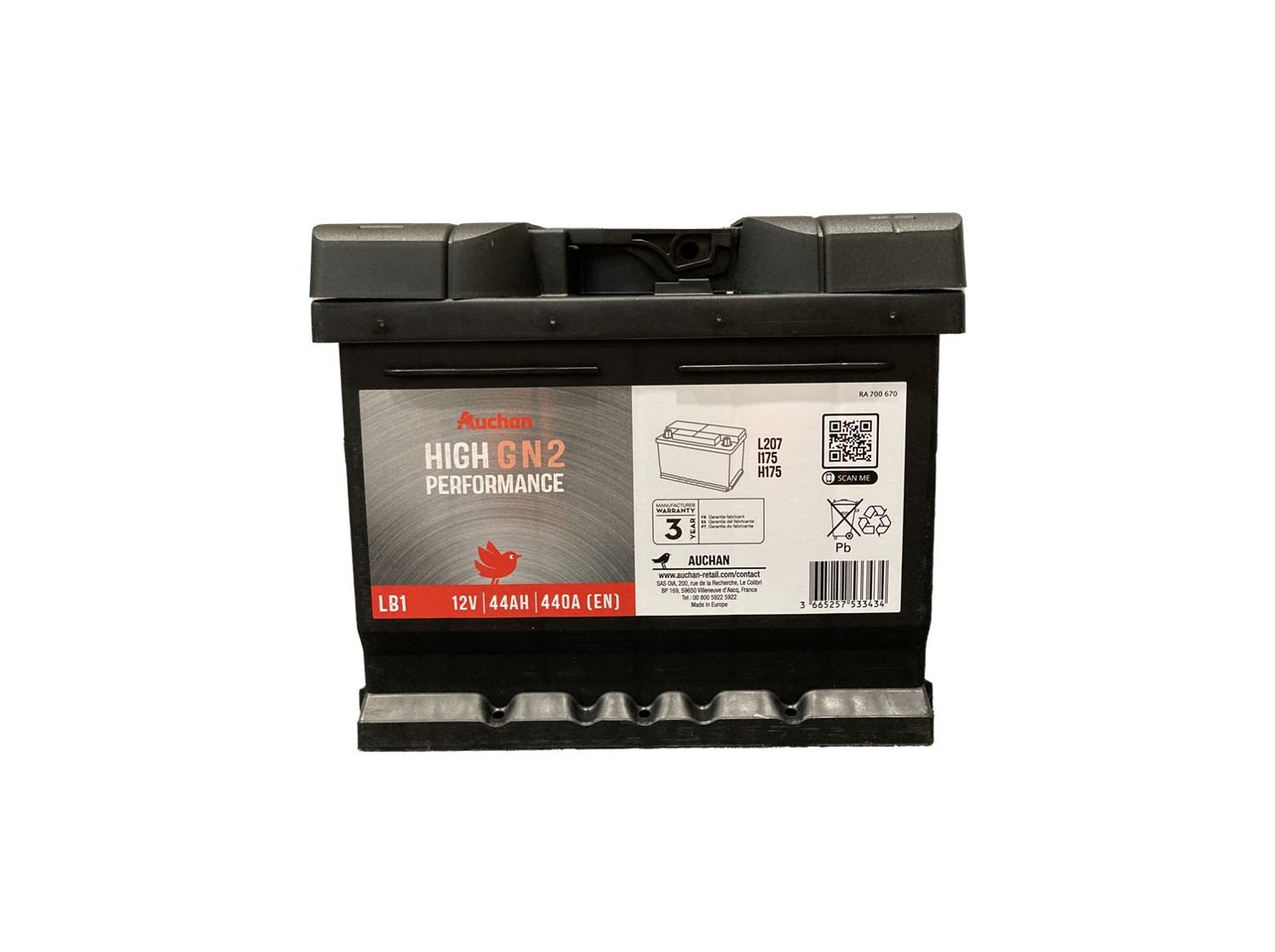 BATERIA AUTO AUCHAN GN2 44AH/440A