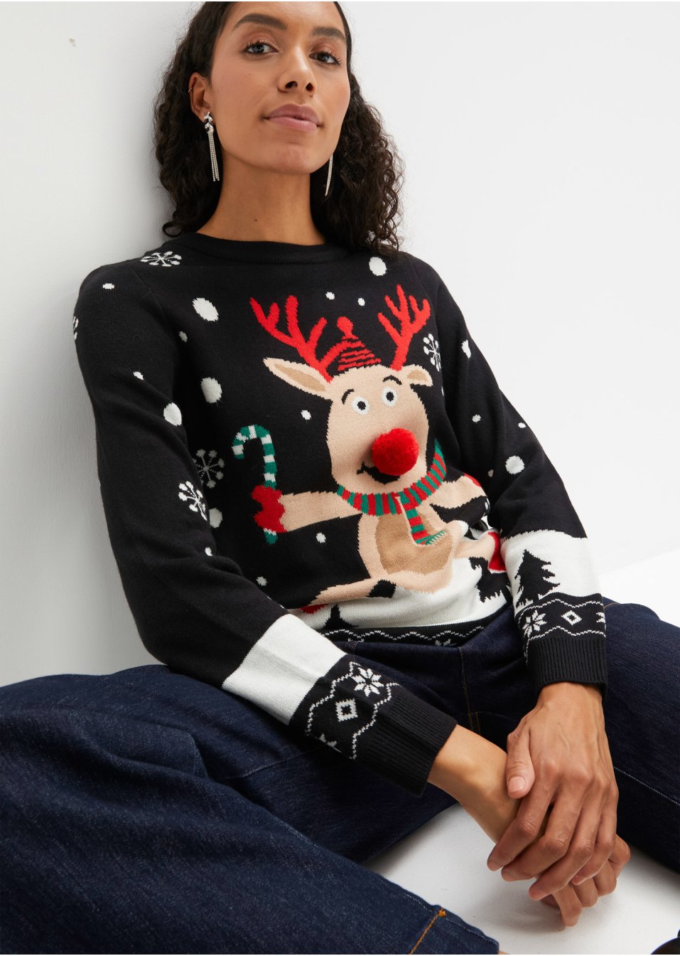 Pull motif Noël avec encolure ronde