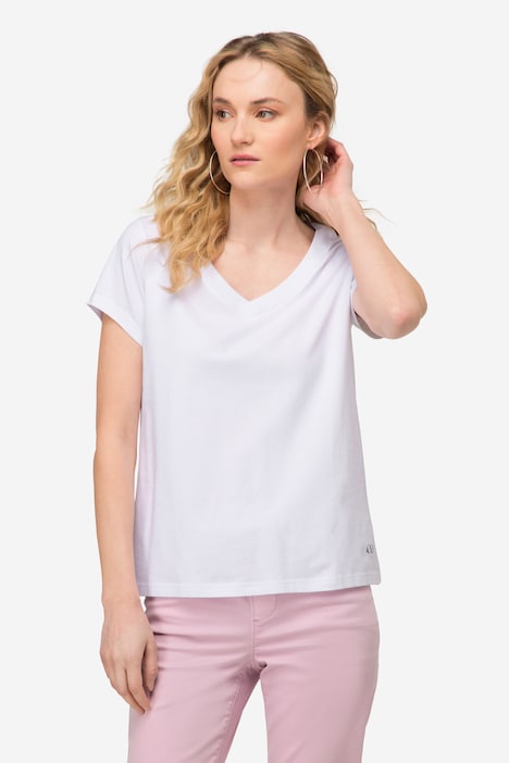 T-Shirt, kleiner Knoten Print, V-Ausschnitt, Halbarm, OEKO-TEX MIG