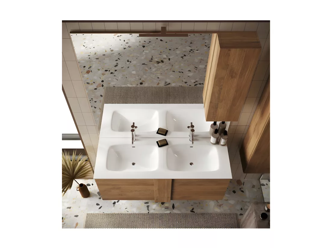 Meuble sous-vasque suspendu 122 cm Chêne noisette + vasque - STARS