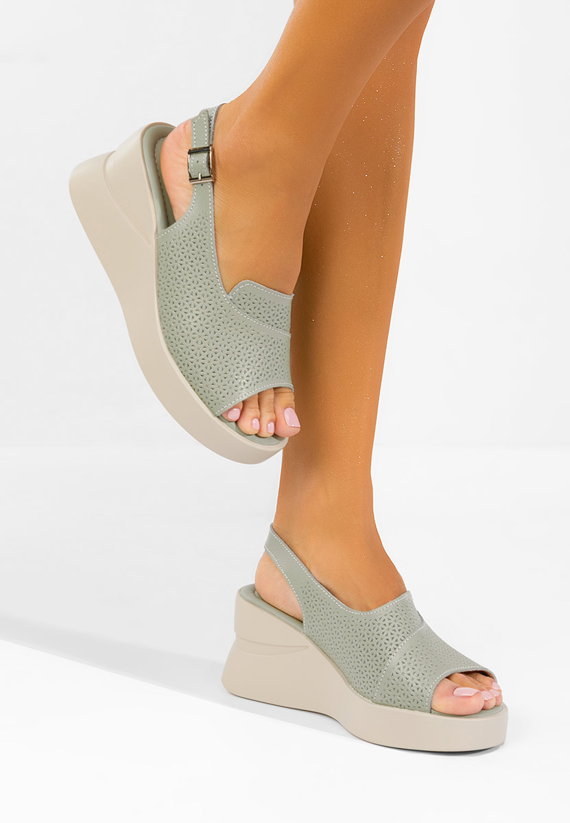Sandales à plateforme en cuir vert Fedria